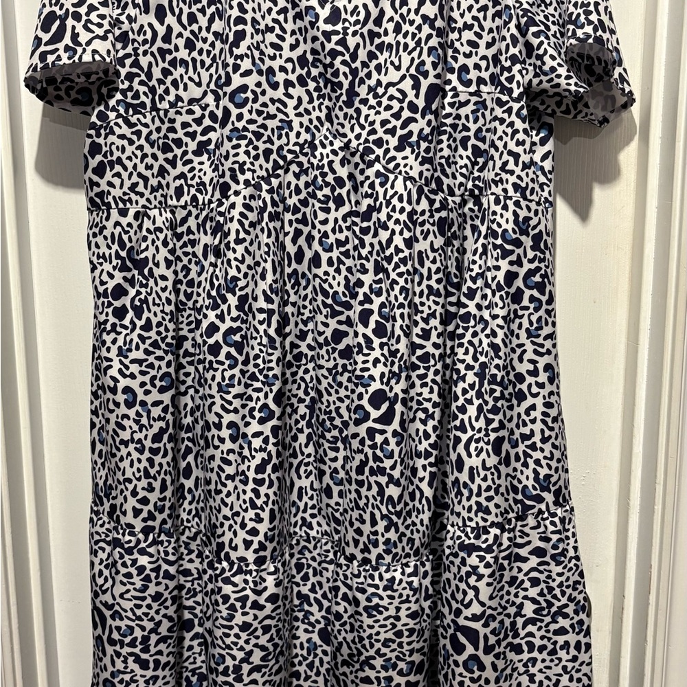 Blue and White Leopard Print Dress
